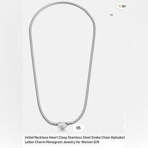 *new* Initial Necklace Heart Clasp Stainless Steel Snake Chain Letter “J”